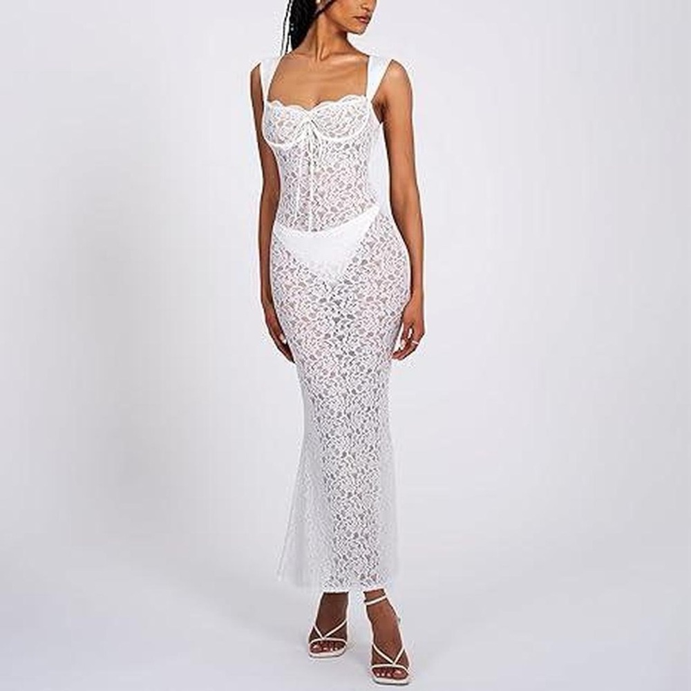 Miss Circle Veronica White Lace Maxi Dress